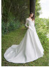 Long Sleeves Ivory Eyelash Lace Satin Awesome Wedding Dress